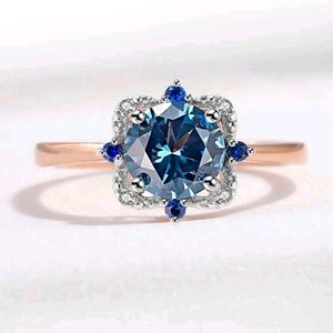 Rose Gold Blue Cubic Zirconia Ring